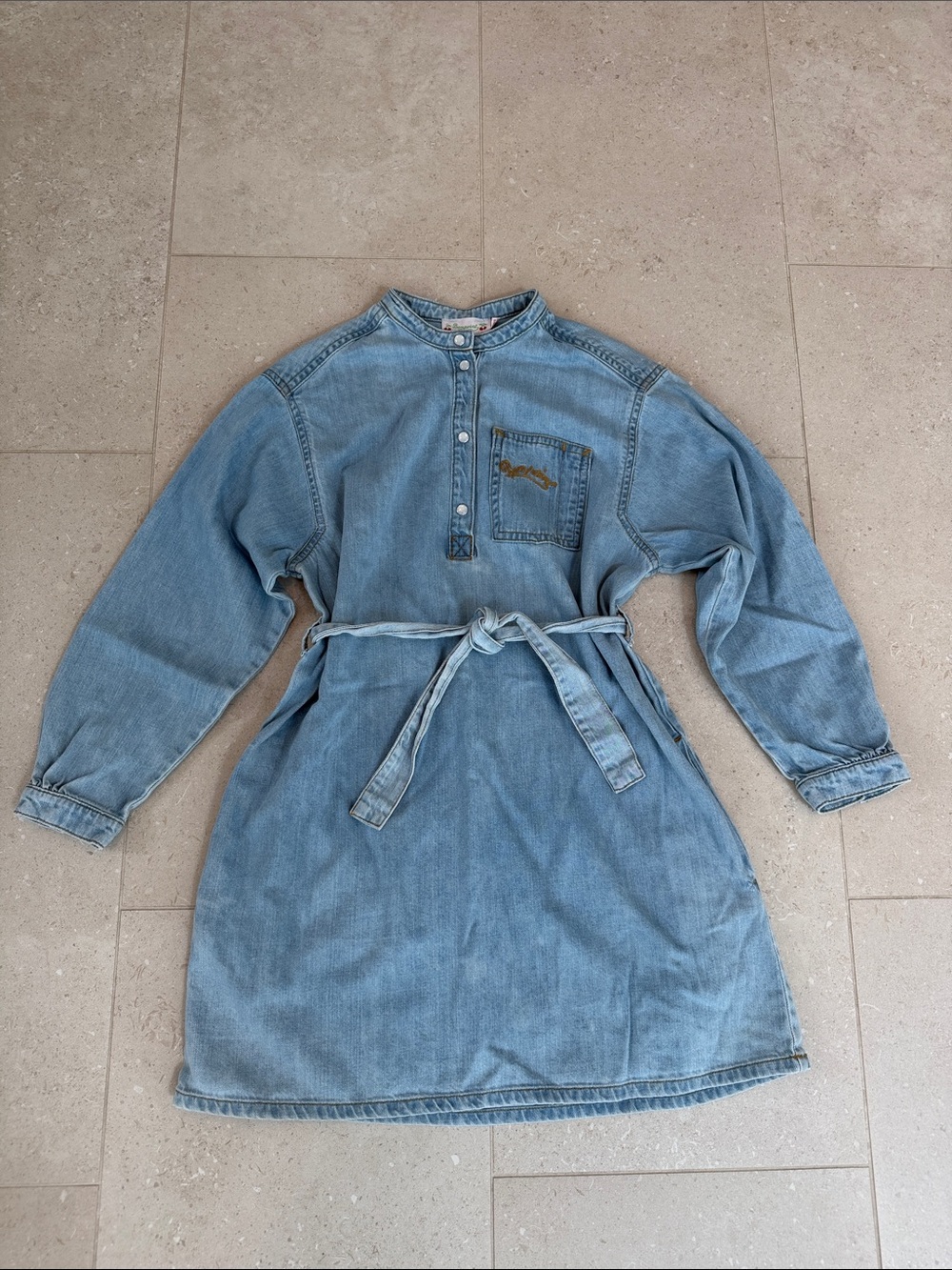 Bonpoint Light Blue Denim Belted Dress